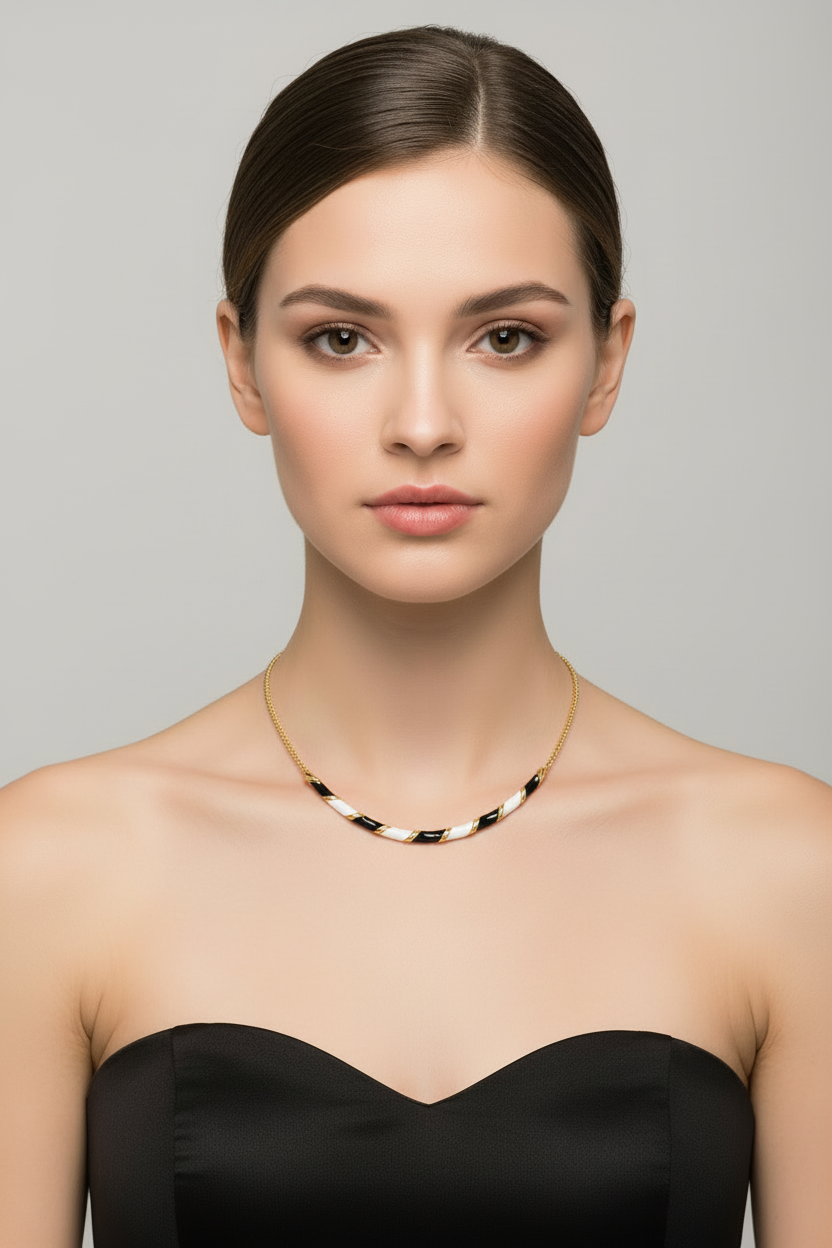 Vintage 80's Gold Black and White Necklace