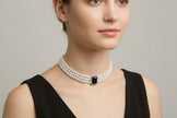 Faux Pearl, 3 Strand Choker Necklace with Black Halo setting