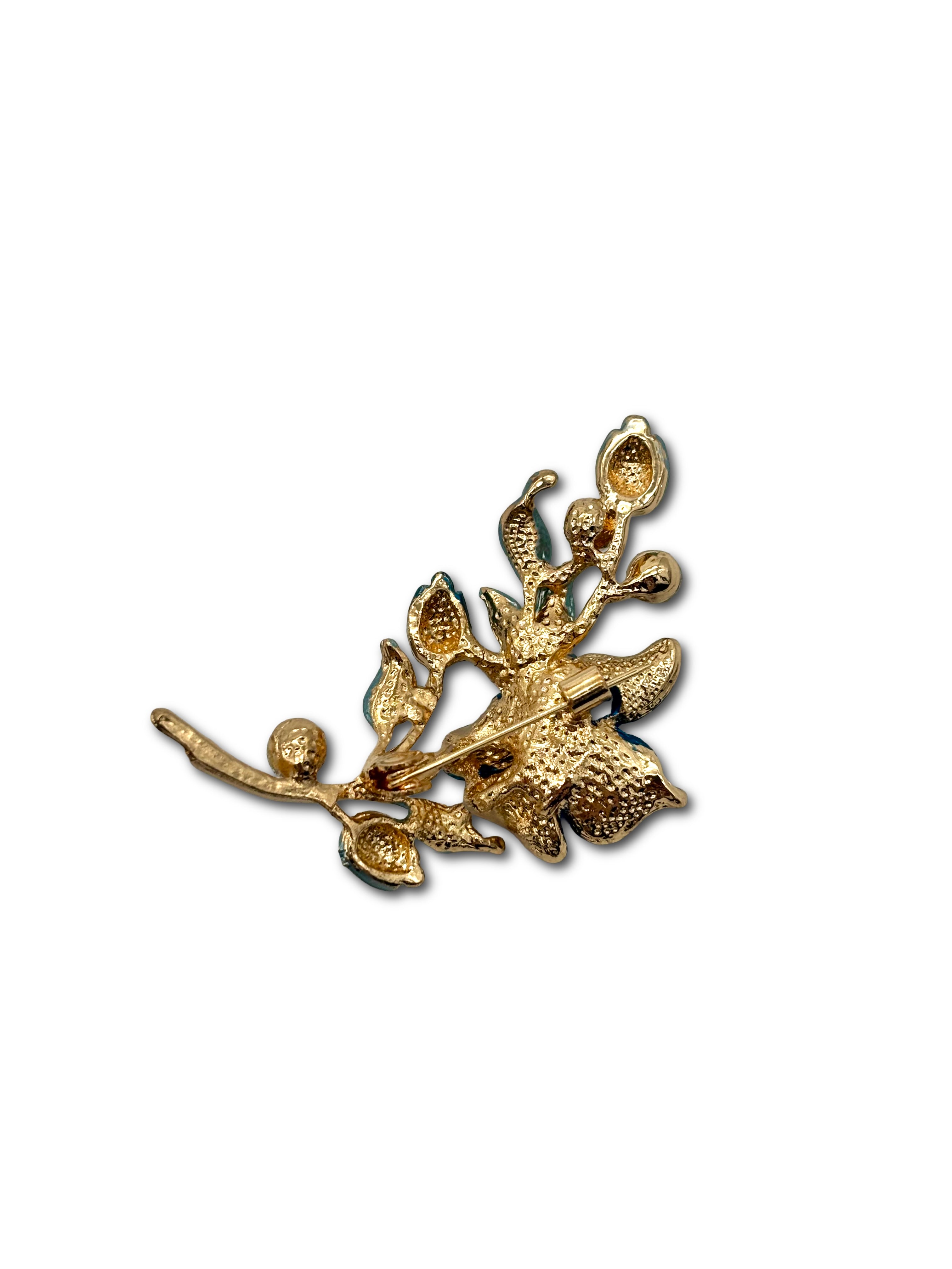 Blue and Gold Floral brooch