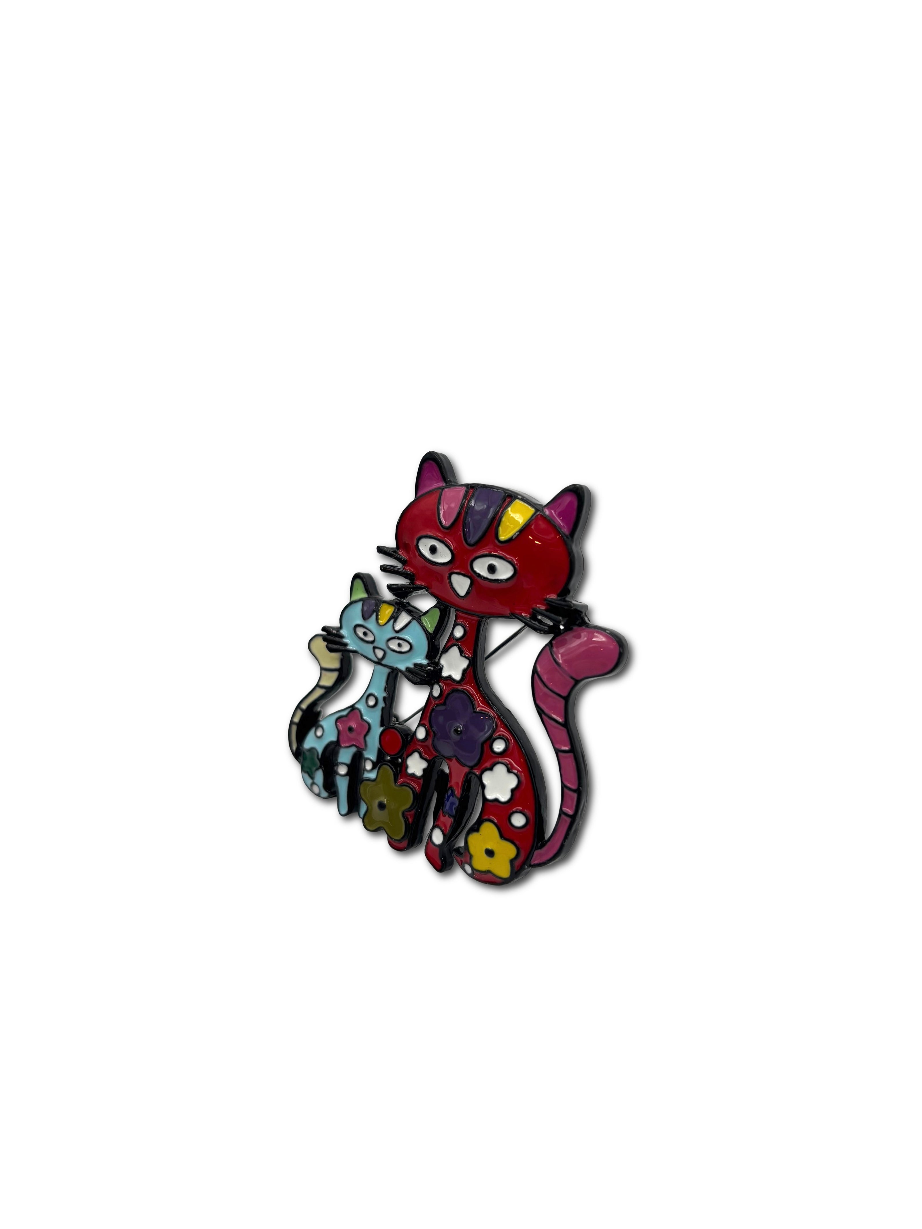 Kitties Enamel Brooch