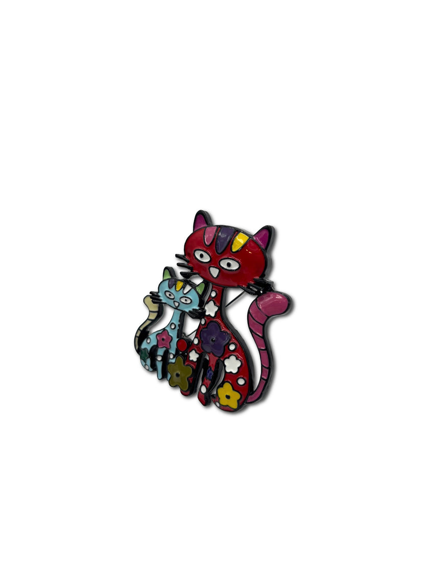 Kitties Enamel Brooch