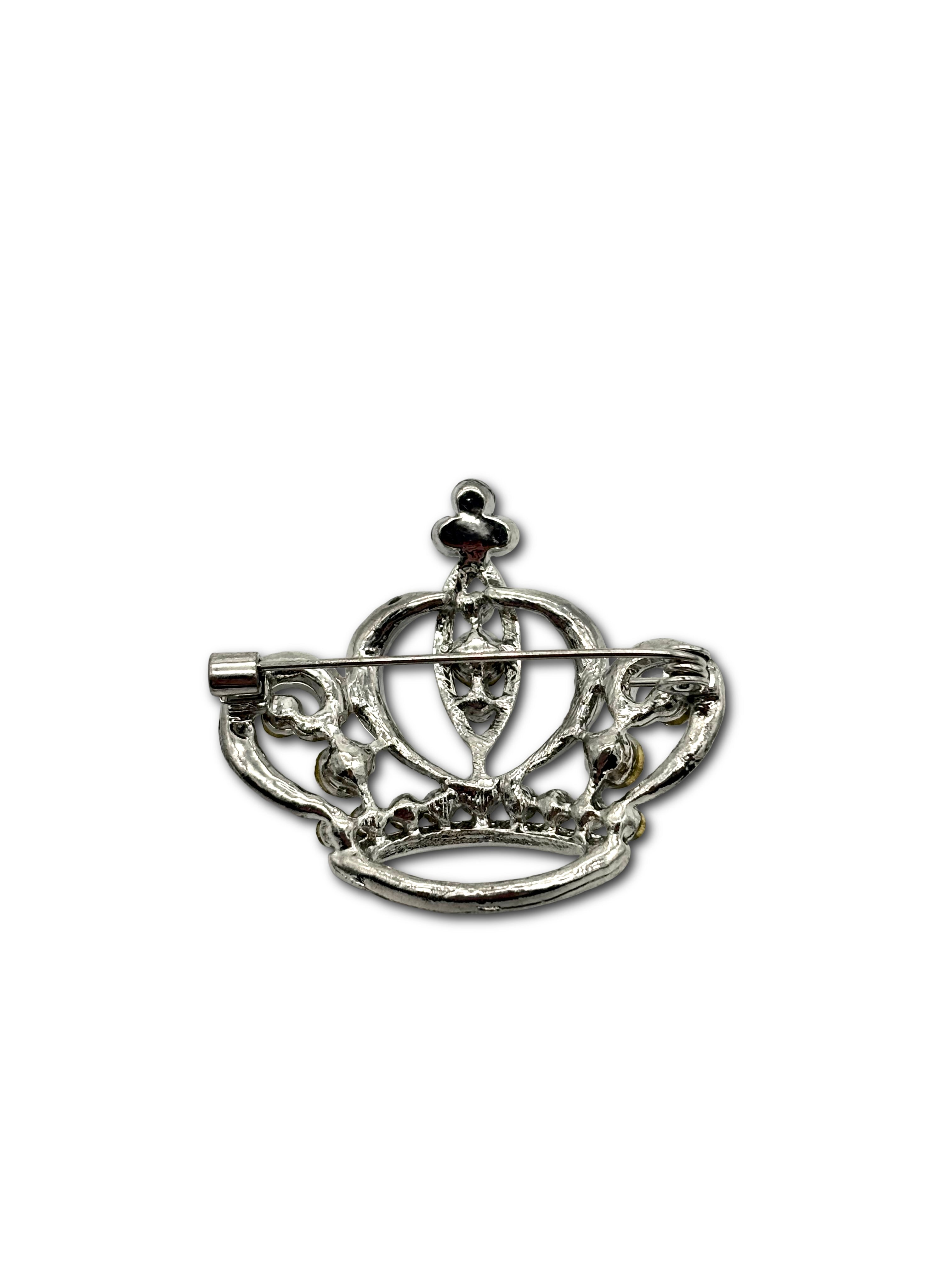 Silver-Toned Crown Brooch