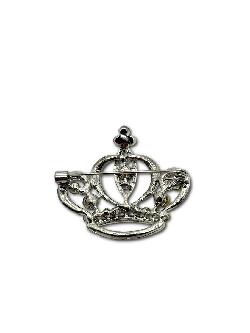 Silver-Toned Crown Brooch