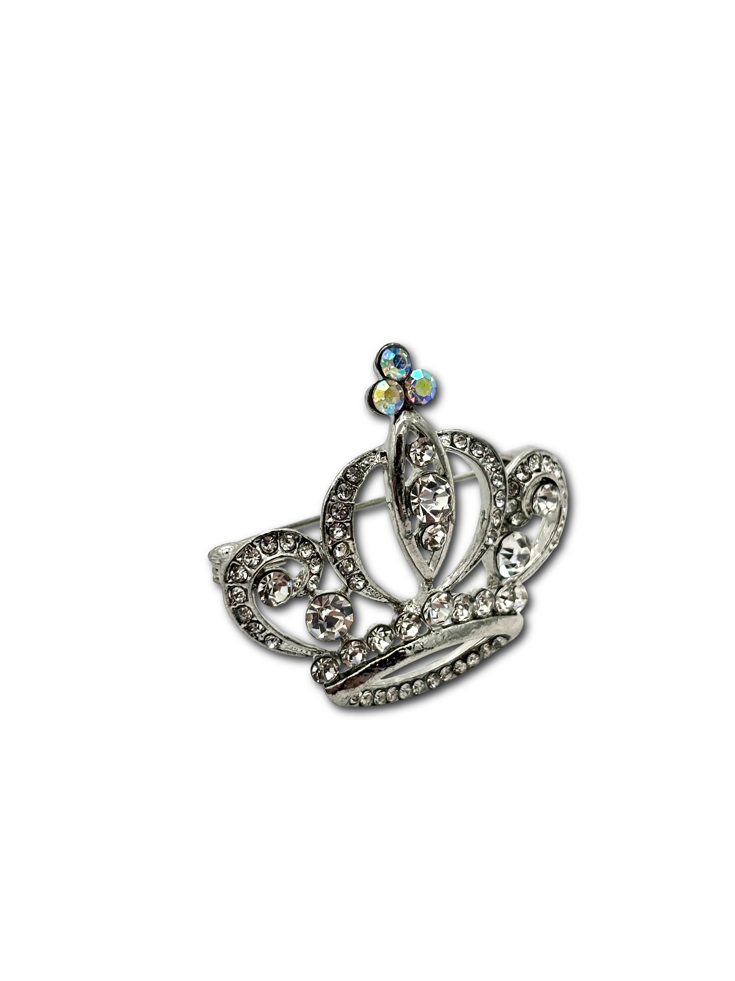 Silver-Toned Crown Brooch