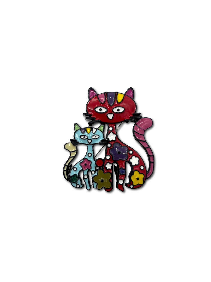 Kitties Enamel Brooch