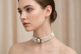 Faux Pearl, 3 Strand Choker Necklace with Halo setting