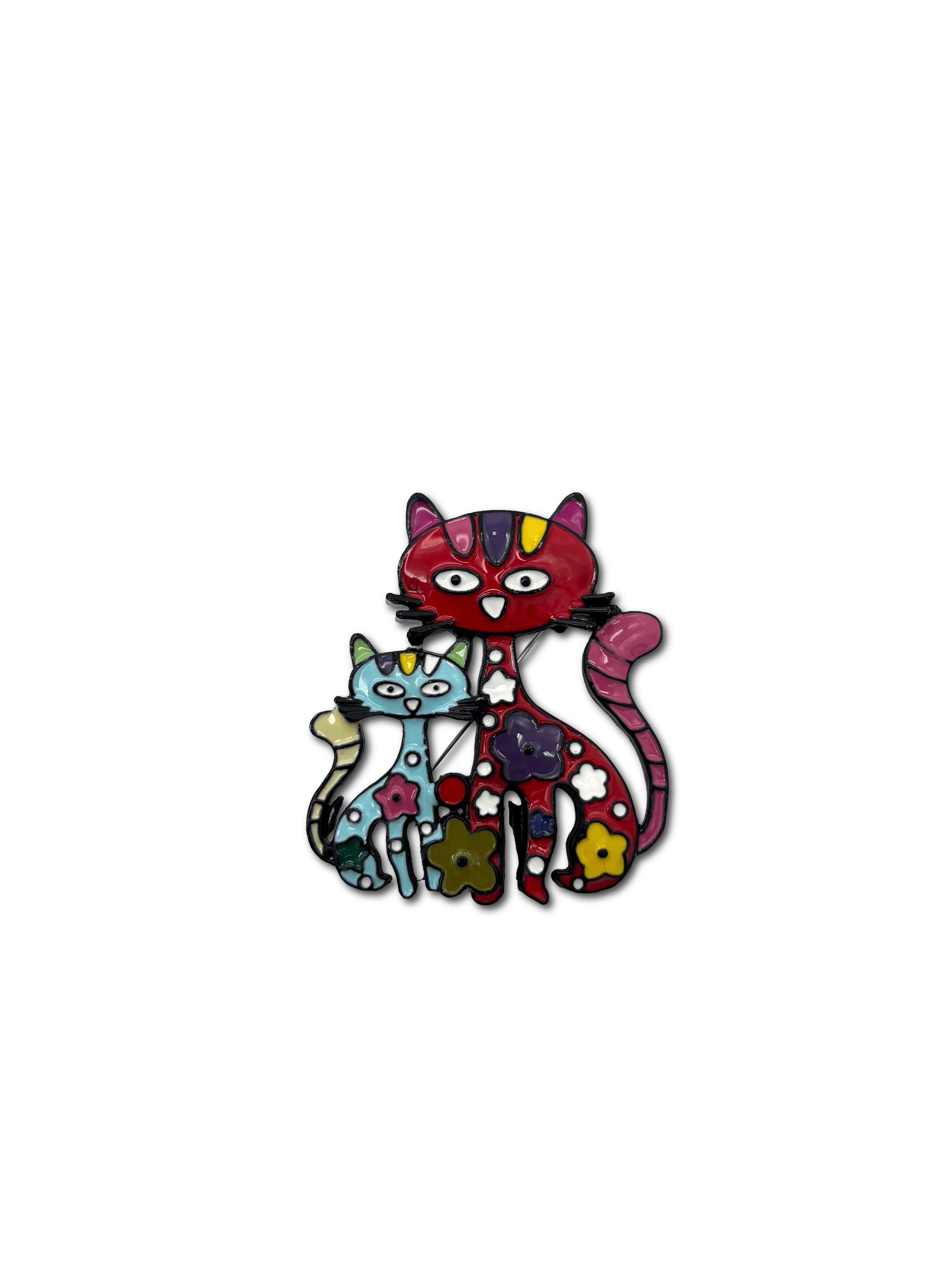 Kitties Enamel Brooch