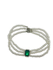 Faux Pearl, 3 Strand Choker Necklace with Green Halo setting