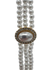 Faux Pearl, 3 Strand Choker Necklace with Halo setting