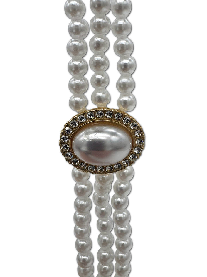 Faux Pearl, 3 Strand Choker Necklace with Halo setting