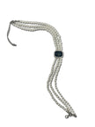 Faux Pearl, 3 Strand Choker Necklace with Black Halo setting