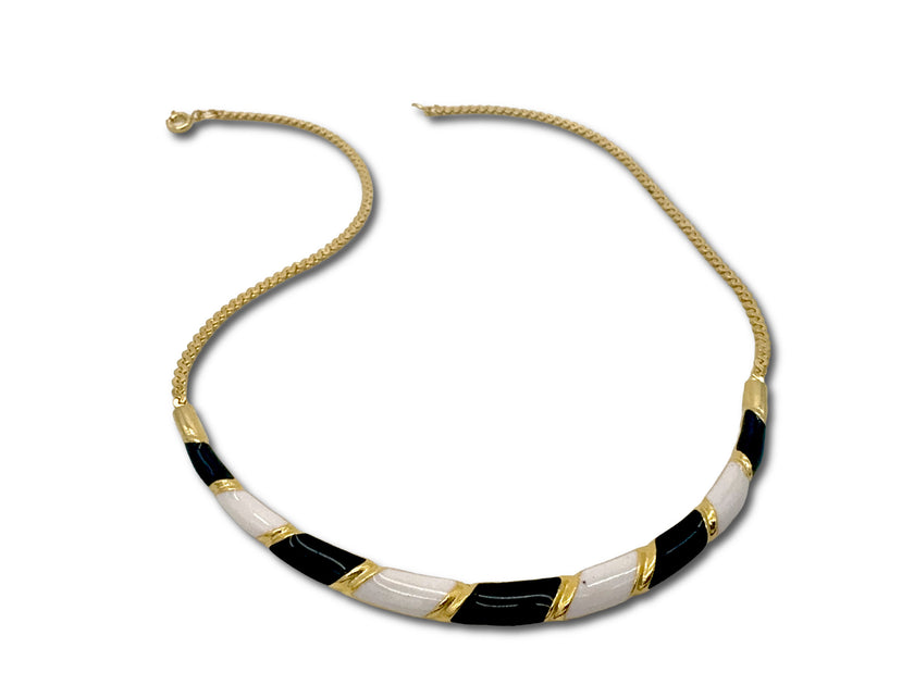 Vintage 80's Gold Black and White Necklace