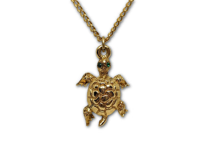 Turtle Pendant Necklace - vintage -1980s