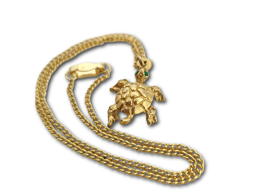 Turtle Pendant Necklace - vintage -1980s