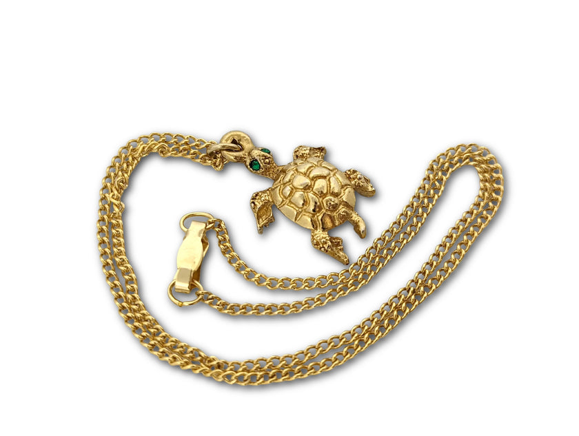 Turtle Pendant Necklace - vintage -1980s