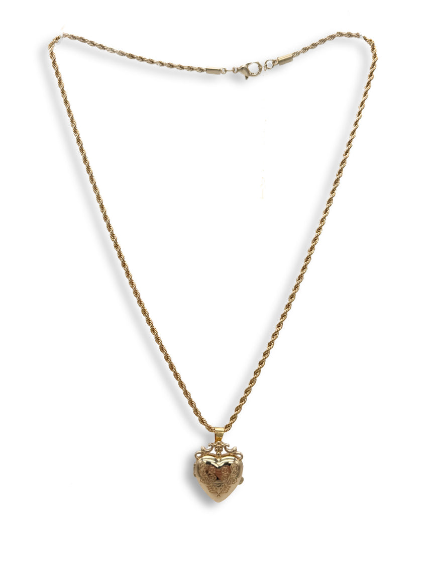 Heart Locket with Rope chain, Gold plated