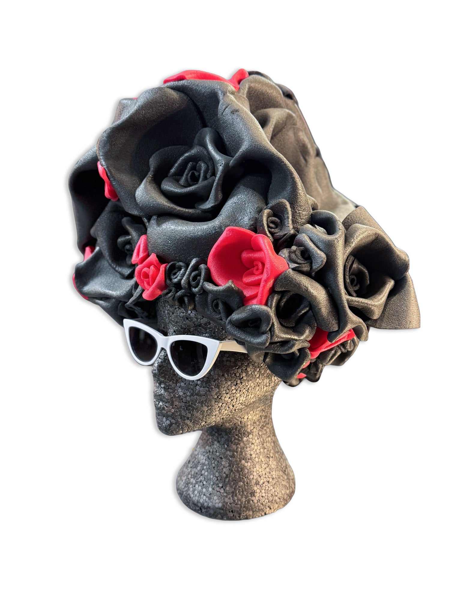 Foam Wig - Bonnie Black Button Bonnet (and red)